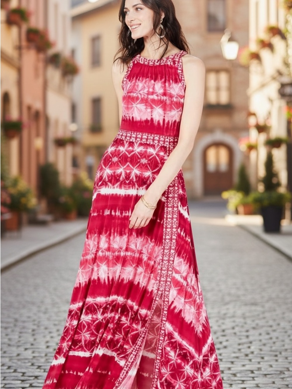 INC International Concepts Red Tie-Dye Maxi Dress
